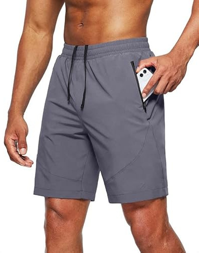 Tansozer Herr Shorts Korta Byxor Herr Sportshorts Gym Träningsshorts Löparshorts för män Bermuda Sommar Fitnessshorts Snabbtorkande Track Shorts med Blixtlåsfickor Grå XL