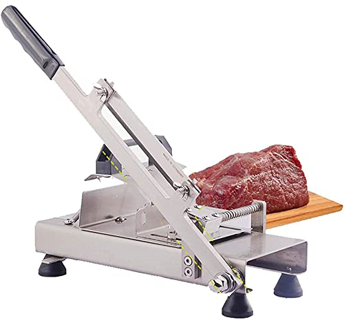 CAJOLI Manuelle Gefrorene Fleischschneidemaschine, Abnehmbare Klinge Und Lebensmittelhalterung, Einstellbare Dicke Lebensmittelschneidemaschine, Anwendbar Auf Fleisch, Käse, Brot