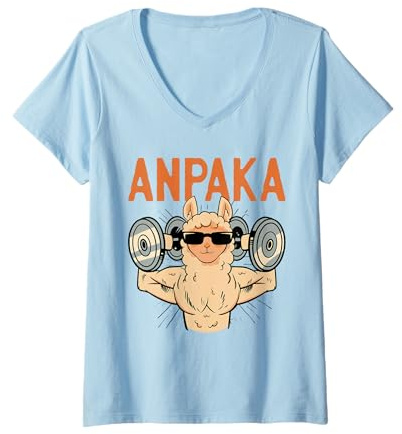 Damen Alpaka Motiv Sonnenbrille Fitness Pumper - Kraftsport Hantel T-Shirt mit V-Ausschnitt