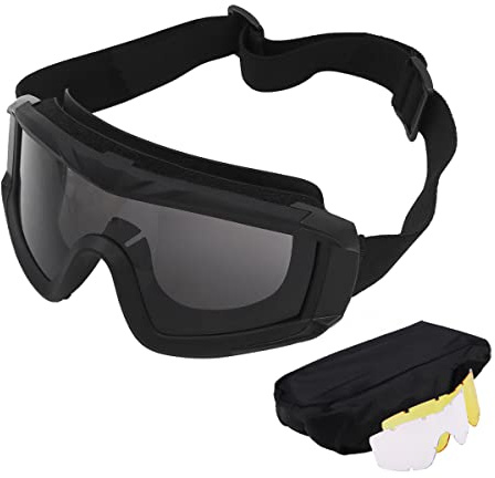 Tiardey Airsoft Goggles Outdoor Sports Schie?Brille UV-Schutz Anti Fog mit 3 Paar Ersatzgl?sern für Paintball Reiten Schie?en Jagd Radfahren-Schwarz