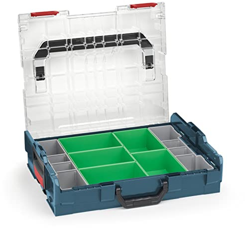Bosch Sortimo Sortimentskasten L BOXX 102 professional blau Deckel transparent mit Insetboxen-Set D3 | Sortierboxen für Kleinteile | ideale Kleinteile-Aufbewahrung System