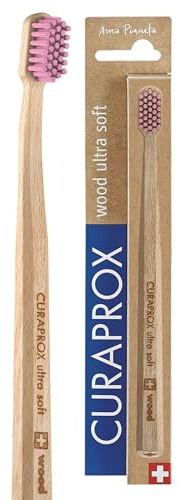 Curaprox Wood Ultra Soft Zahnbürste, Pink, Swiss Made | Für Die Mundpflege, Ultraweiche Plaqueentfernung, Einzelpack