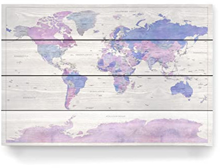 artboxONE Holzbild 60x40 cm Kartografie Weltkarte auf Deutsch, Mila von Künstler blursbyai
