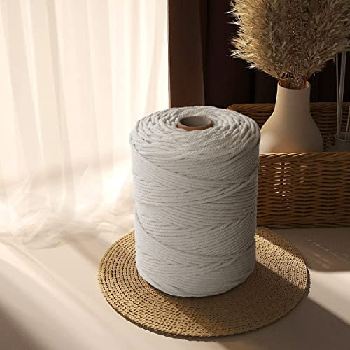 Idrese Filato macramè di alta qualità, Cordoncino in cotone macramè 4 mm x 500 m fai da te, filo di cotone naturale, 100% cotone, per fai da te come macramè, arazzo da parete,lavori decorativi