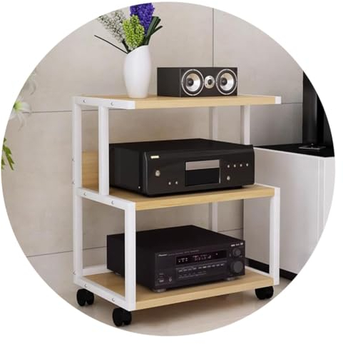 HiFi-Audioschrank 3-stufige MDF-Regale Multifunktionales Audio-Rack Medienständer Unterhaltungszentrum for TV Mit Rolle (Color : Weiß, S : 50 * 40 * 75cm(3Tier))