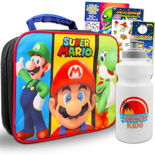 Super Mario Set di contenitori per il pranzo per bambini, con borsa per il pranzo Mario e adesivi, bottiglia d'acqua, altro ancora | Mario Contenitore per il pranzo per ragazzi e ragazze