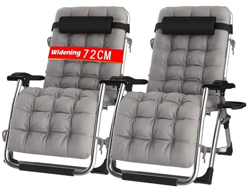 PETHOMEL Gartenliege Klappbar 2er Set, Klappbarer Liegestuhl Sonnenliege Belastbarkeit 200 kg, mit Verstellbarer Kopfstütze und Getränkehalter Lehnender Relaxliege Garten (Grau)