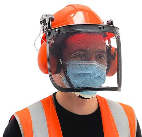 Forest Master Safety Helmet with Mesh Visor and Ear Defenders - CE Certified, for Forestry Equipment | Wood Chipper Protection (Safety Helmet with Mesh Visor and Ear Defenders)