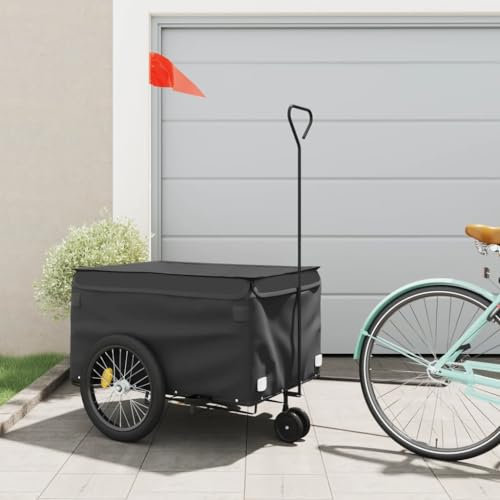 ZEYUAN Fahrradanhänger Schwarz 45 kg Eisen, Fahrrad Anhänger, Lastenanhänger, Handwagen, Fahrrad-lastenanhänger, Lastenfahrrad - 94115