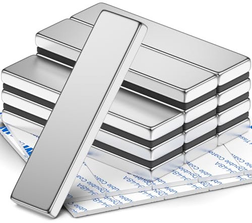 FINDMAG 12 Stück Neodym Magnete, 40 x 10 x 3 mm starke Magnete, robuste Stabmagnete mit doppelseitigem Kleber, perfekt für Garage, Küche, Wissenschaft, Büro, Heimwerker, Kühlschrank, Whiteboard