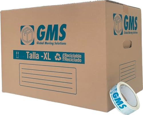 20 Cajas Mudanza 55x35x35cm – Cajas De Carton Mudanza – Cajas Gran Capacidad + Precinto GMS - Cajas Para Mudanza – Cajas Para Mudanzas Y Almacenaje Con Asas (20 Cajas - 55x35x35cm + Precinto)
