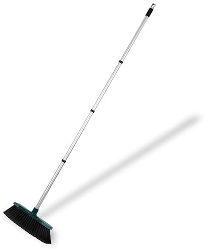 12 inch Broom Soft Bristle Sweeping Brush, Wide, Floor Scrubber Indoor Long Handle Cleaning,Sweeping Broom with Hang Tube,for Room Office Bathroom Kitchen 55 inch Long