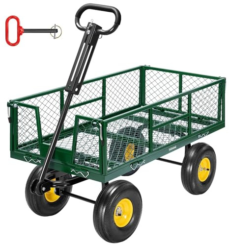 VIVOHOME Gartenwagen Metall Faltbar mit 410kg Tragkraft 25,4cm Luftreifen | Bollerwagen Stabil und Robust mit 180° Drehbarem Griff und Abnehmbaren Seiten für Garten Grün