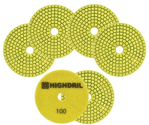 HIGHDRIL Tamponi Lucidatura Diamantati 6 Pezzi - 100mm Grana #100 Umidi Dischi per Lucidare Marmo Granito Quarzo