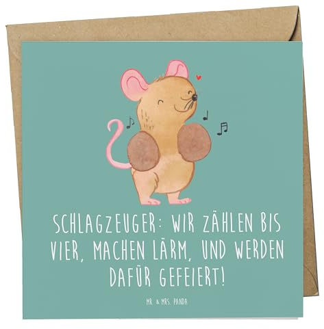 Mr. & Mrs. Panda Klappkarte Schlagzeuger Stolz - Geschenk, faltkarte, Glückwunschkarte, Performance, Grußkarte, doppelkarte, Humor, anlasskarte, Musik, Musiker, Instrument, Lernen, Band, Präsenz