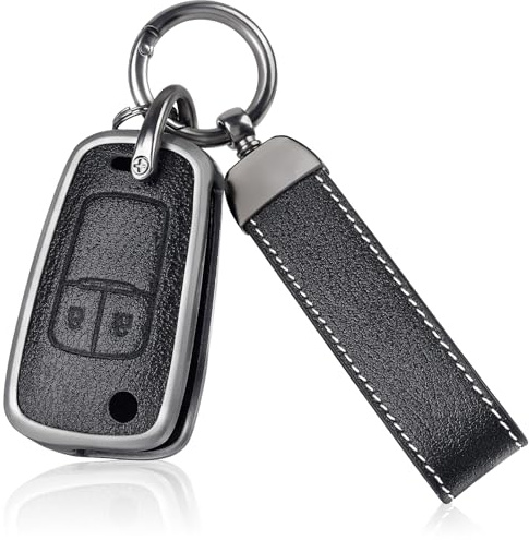 OFF WE GO Autoschlüssel Hülle Leder Schlüsselhülle Cover für Opel Astra j Zafira Adam Chevrolet Aveo Matiz Cruze Captiva Spark Orlando Trax Schutz Gehäuse mit Schlüsselanhänger Schlüsselcover, Schwarz