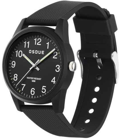 OSDUE Reloj para NiñOs, 5ATM/50M Impermeable Fácil de Leer Relojes de Pulsera con Correa Suave, Reloj de Pulsera Analógico para Niños Niñas Regalo de CumpleañOs para 4-18 Años Aprender La Hora Negro