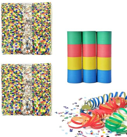 NOBILE LOVELYCARE Set per carnevale 3 rotoli Stelle filanti di carta + 2 Buste di coriandoli colorati 200gr kit per carnevale feste e party a colori