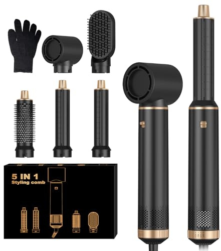 UKLISS 5 in 1 Air Styler Pro, Haarfön Hairstyler, 30mm Air Curler, Abnehmbare Haar Styler Werkzeuge zum Trocknen Curling Richten, 3 Windgeschwindigkeit und Temperatur (mit Handschuh)