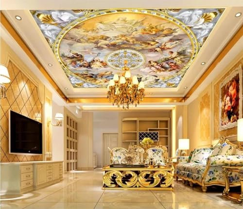 JCSMKFQ Papier peint autocollant 3D pour plafond décoration d'intérieur motif ange classique pour salon