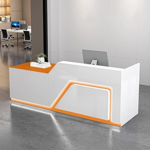 JCSRYD Empfangstheke für Büro, Empfangstresen mit Beleuchtung, Moderner Rezeptionstheke mit Abschließbarer Schublade, Kassentresen für Salon, Lobby, Geschäft(Orange,47in/120cm)