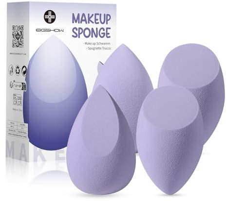 EIGSHOW Makeup Sponge, Soft Beauty Blender Foundation Sponge Set 4 PCs, Latex-Free Wet & Dry Cosmetic Sponge for Liquid, Cream and Powder (M101)