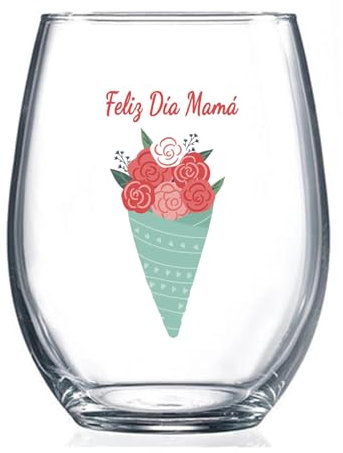 RecontraMago Vaso Vino Copa Agua Personalizado para el Día de la Madre – Grabado con Fechas, Frases o Foto – Regalo Emotivo para Mamá, Cumpleaños o Aniversarios – Diseño Elegante en Cristal (MODELO2)