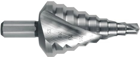 Broca escalonada HSS métrica, agujeros directos DIN/EN 50262, ideal para perforar metales y materiales duros.