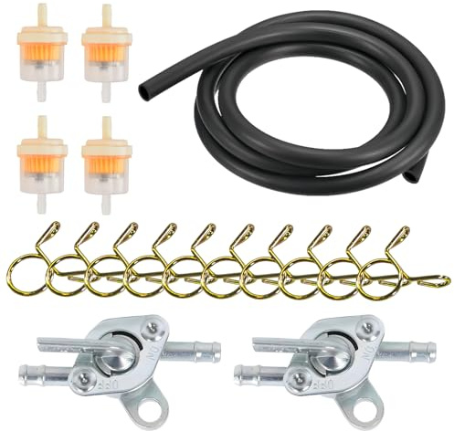 Benzinschlauch Kit, Motorrad Gas Kraftstofffilter Diesel Inline inkl 4 6mm Benzinfilter 2 6mm Benzinhahn 5m Kraftstoffleitung 10 Schlauchschellen für Motorrad Auto Roller