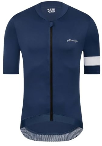 Moxilyn Herr cykel kortärmad tröja MTB cykeltröja kortärmad racercykel skjortor cykelkläder 4 fickor full dragkedja med 4 fickor, blå, XL