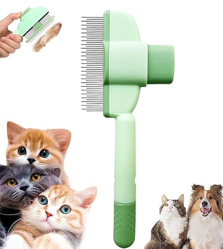 Glvomazty 1 styck pälsborste katt, 2025 ny pälsblixt borste katt, loppkam för katter och hundar för att effektivt kamma ludd och underhår hos katter och hundar, grön