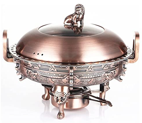 MYUYEE Chafing Dish Buffet-Set rund Chafer Buffet-Servier- und Wärmer mit Speiseschalen Aluminiumständer sichtbarem Topfdeckel und Brennstoffhalter Edelstahl,Rotes Kupfer