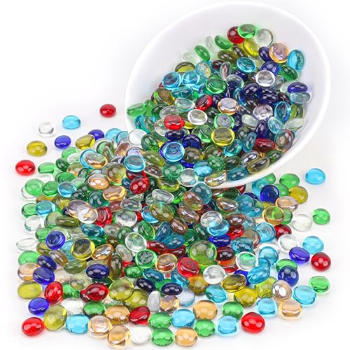 Yatinkim 430 Gramm Glasnuggets Muggelsteine Bunt Kinder Glassteine Deko | 170 Stück Glasnuggets Bunt Mosaiksteine Glassteine Dekosteine Glas Steine für Vasenfüller Aquarium DIY Landschaftsbau