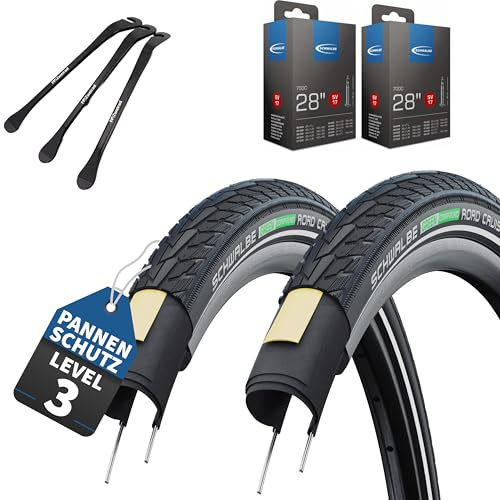 Schwalbe Road Cruiser Fahrradreifen Schwarz Reflex 28 x 1,60 Zoll (42-622) + AV | DV | SV + MSZweirad Reifenheber (SV-Ventil Schläuche, 28x1.40 Zoll (37-622))
