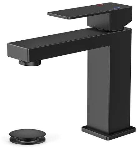 FORIOUS Bathroom Faucets, Single Hole Black Bathroom Faucet with Pop-up Drain, Lead-Free, Single Handle Faucet for Sink, Vanity, RV, Lavatory, Suitable for 1 or 3 Holes
