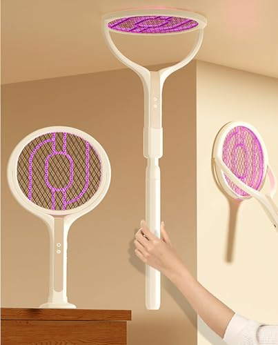 Mateju Elektrische Fliegenklatsche Aufladbar, Skalierbar Elektrische Fliegenklatsche Extra Stark USB Electric Fly Swatter, Insektenschröter für Indoor Küche Gärten (Beige,1 Stück)