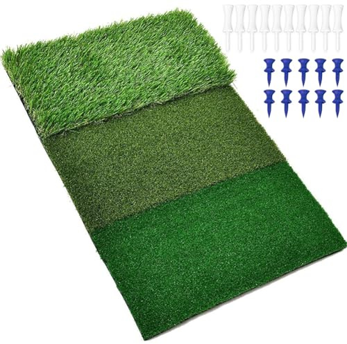 3-in-1 Golf-Abschlagmatte 60x30cm, Golf-Übungsmatte mit Rough und Fairway Schlagflächen, Abschlag Training Trainer Range Matte (60X30cm)