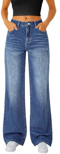 Generico Jeans Donna Vita Alta, Vita Alta Larghi Eleganti Palazzo Comodi Pantaloni Casual per Tutte le Stagioni, Pantaloni Denim Dritti Classici Versatili per Tutti i Giorni e Ogni Occasione