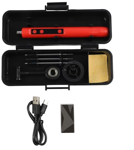 Fer à souder sans fil rechargeable par USB avec écran LCD numérique et contrôle de température réglable pour appareils électroniques, réparations d'appareils et projets d'artisanat (rouge)