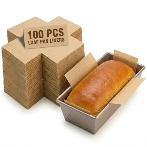 Mini Loaf Pan Liners, 100 Pcs Parchment Paper, Unbleached Bread Baking Sheets for 6.3x2.95 Pan, Nonstick Cake Mold Liner & Greaseproof Rectangular Paper Insert for Bread Baking- Light Brown