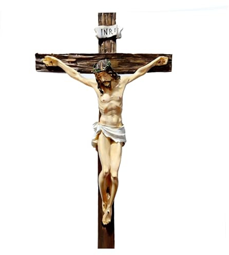 Silent-Qiaoyou Katholisches Kruzifix, Wandkreuz, Wand Kreuz aus Holz, Jesus Christus Heimdekoration, Holzkreuz aus Eichenholz Kreuz mit Christuskörper für Zuhause oder Büro, in einer Geschenkbox