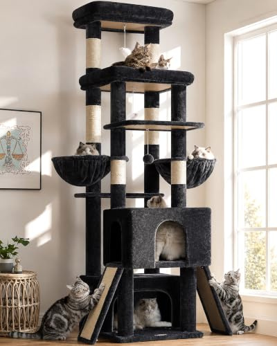 Globlazer Árbol Rascador XXL Alto 200 cm con 2 Grandes Nidos, 2 Grande Plataformas, 2 Tabla Rascar Sisal, 2 Cesta, Estable Árbol Torre para Grande Gato 3-5 Adulto Gatos Más de 7 kg (Z78, Gris Oscuro)