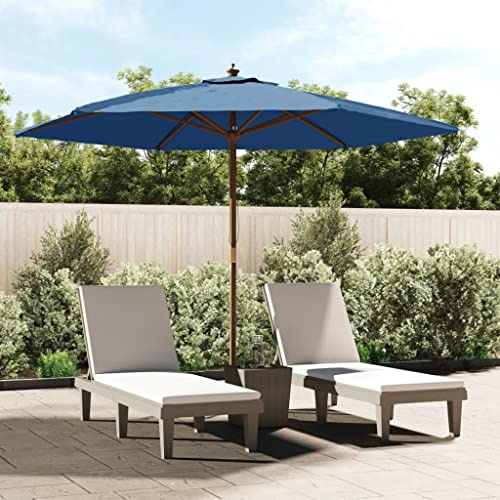 Mokuyary Parasol de Jardin avec mât en Bois Bleu azuré 299x240 cm, Parasol de Extérieur pour Terrasse, Piscine, Plage, Restaurants, Balcon