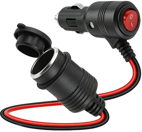 Vaniika Encendedor de cigarrillos con interruptor, 12 V-24 V, cable adaptador de 1 m con fusible de 15 A, adaptador para coche, moto, camión, caravana