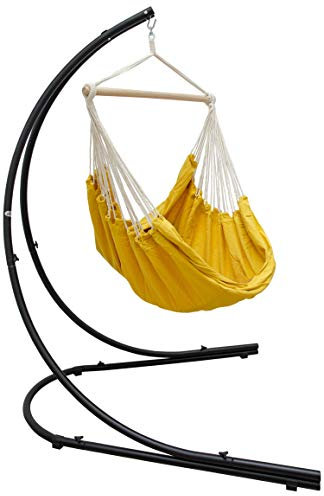 AMANKA XXL Hängesessel mit Gestell - Hängestuhl 185x130cm mit 210cm Metall Ständer für Garten - Großer Outdoor & Indoor Hängesitz für Erwachsene - Metallgestell Wetterfest für Balkon und Terrasse