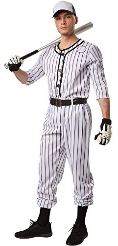 dressforfun Herrenkostüm Baseball | Langärmeliges, gestreiftes Oberteil mit Baseball-Applikation | Lange, gestreifte Hose | Inkl. Gürtel und Socken (XL | Nr. 301812)