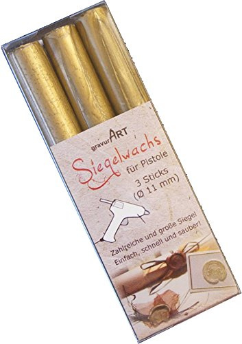 gravurART Siegelwachs flexibel, 11mm Durchmesser für Siegelpistole, Farbe Gold 3 Stangen