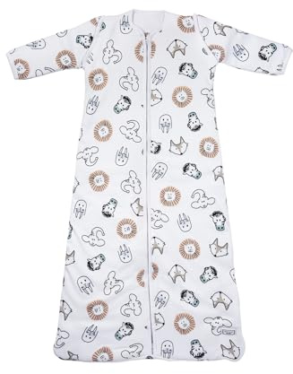 Saco de dormir Meyco Baby animal zebra forrado (100% algodón, con cremallera integral, agradable a la piel, antiarrugas, ajuste perfecto, talla: 70), blanco