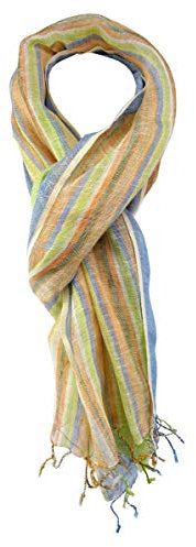 TigerTie Designer Schal in grün blau grau beige orange gelb gestreift - Gr. 180 x 60 cm