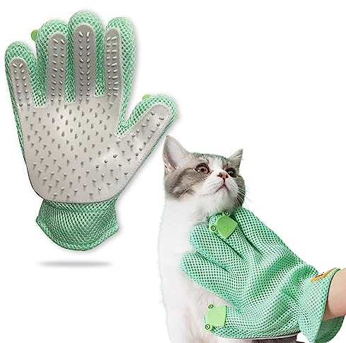 FURBB Fellpflege-Handschuh für Katzen und Hunde, sanfte Enthaarungsbürste – effizienter Massage-Handschuh verbessertes Fünf-Finger-Design, perfekt langes, kurzes Fell, rechte Hand zum Baden (grün)